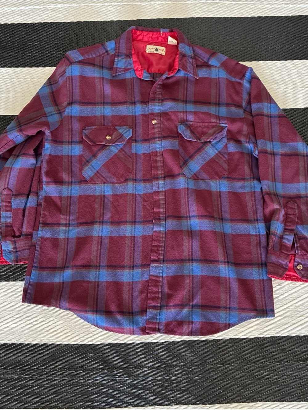 Vintage Plaid Flannel Button-Up in Burgundy and Blue